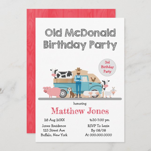 Carte Anniversaire de Old McDonald Farm (Devant / Derrière)