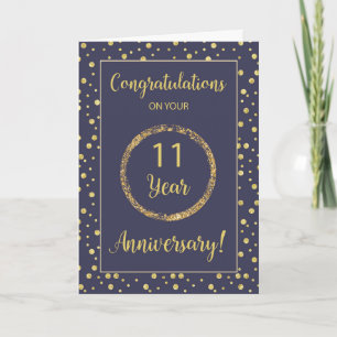 Carte Anniversaire de onze ans d'entreprise Navy & doré