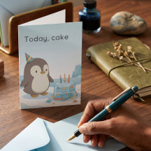 Anniversaire de pingouin | Aujourd'hui, gâteau | A