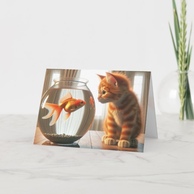Carte Anniversaire de Tabby Orange à la recherche d'un p (Devant)