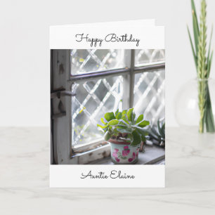 Carte Anniversaire de Tante   Joli Plante dans la fenêtr