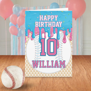 Carte Anniversaire de tous âges Baseball Drip Rose Bleu