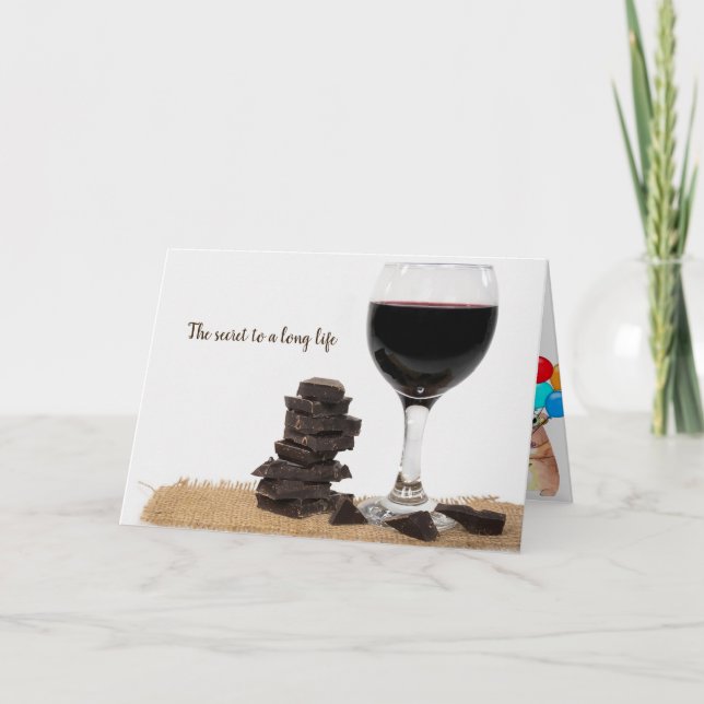 Carte anniversaire de vin rouge et de chocolat de noir (Devant)
