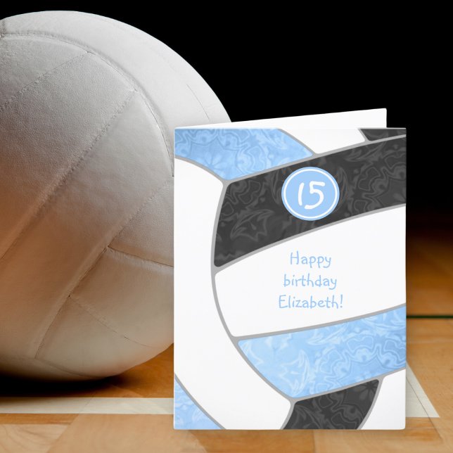 Carte anniversaire de volley-ball noir bleu clair (Créateur téléchargé)