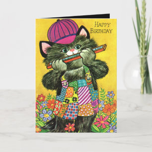 Carte Anniversaire des amoureux de chats hobo rétro vint