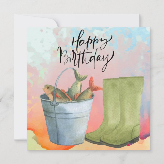 Carte Anniversaire des amoureux de la pêche avec de l'aq (Devant)