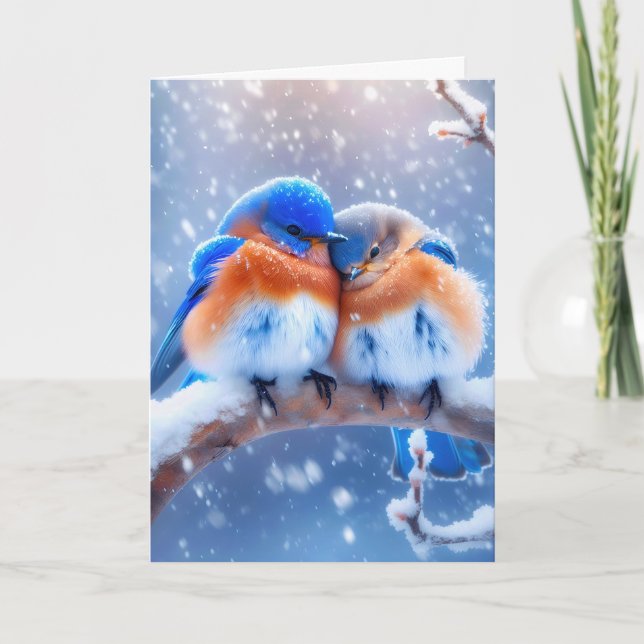 Carte Anniversaire Des Bluebirds Qui Marchent En Hiver (Devant)