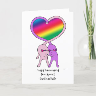 Carte Anniversaire des chats arc-en-ciel de la tante et 