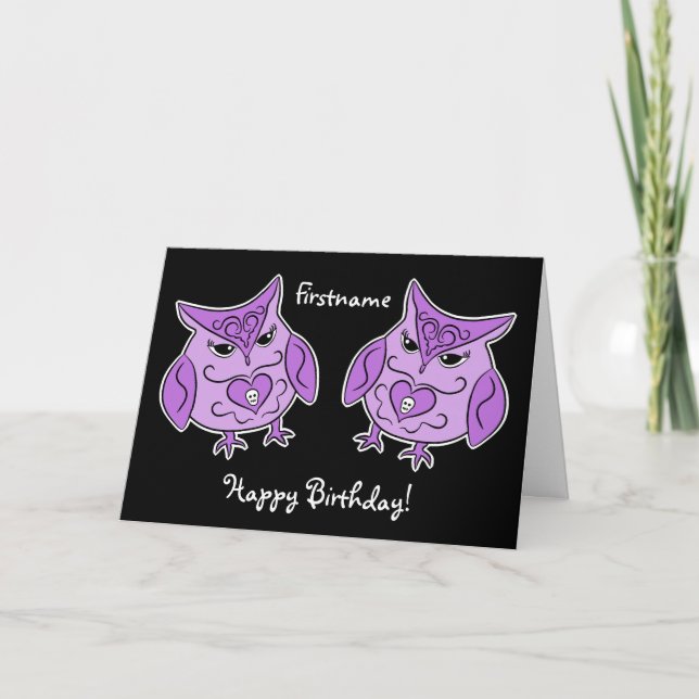 Carte Anniversaire des chouettes pourpres (Devant)
