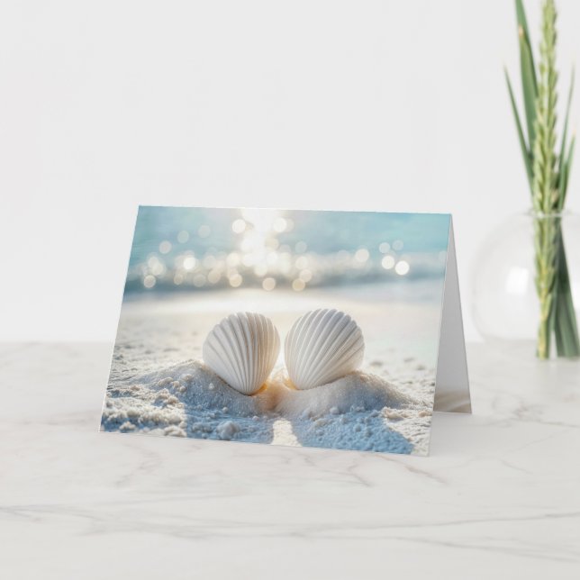 Carte Anniversaire Des Coquillages Blancs Dans Le Sable (Devant)