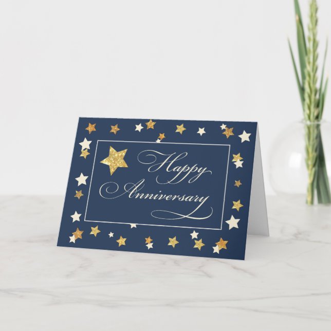 Carte Anniversaire des employés Marine Gold Effet Stars (Devant)