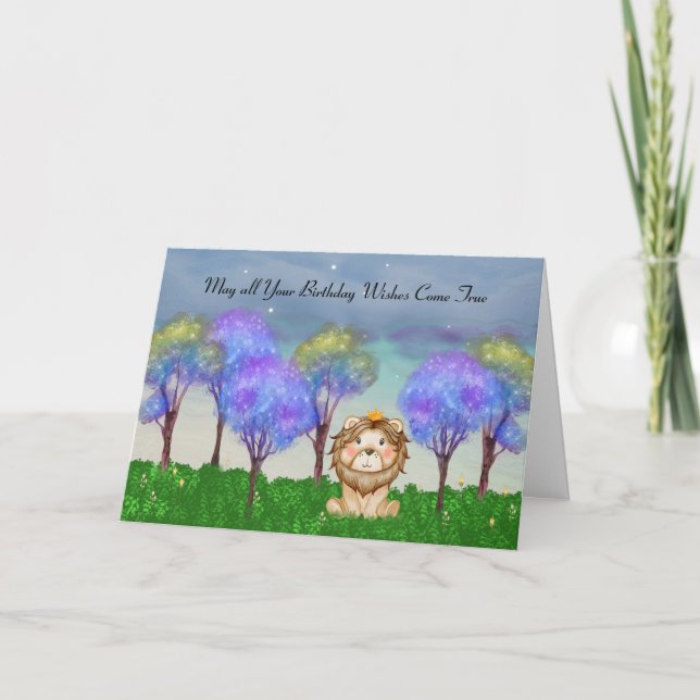 Carte Anniversaire des enfants avec un Lyon & Arbres mag (Devant)