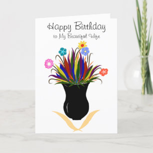 Carte Anniversaire des femmes Jolies fleurs Vase noir