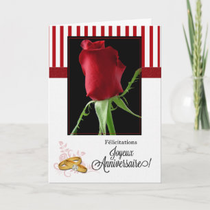 Carte Anniversaire des Mariages français Rose rouge et r