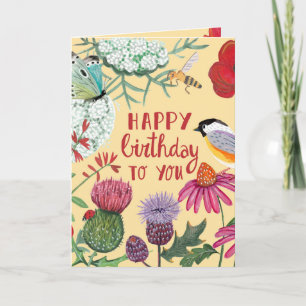 Carte Anniversaire des oiseaux fleur sauvage