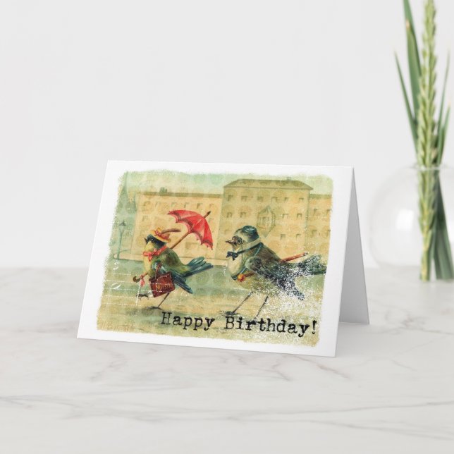 Carte Anniversaire des oiseaux vintages (Devant)