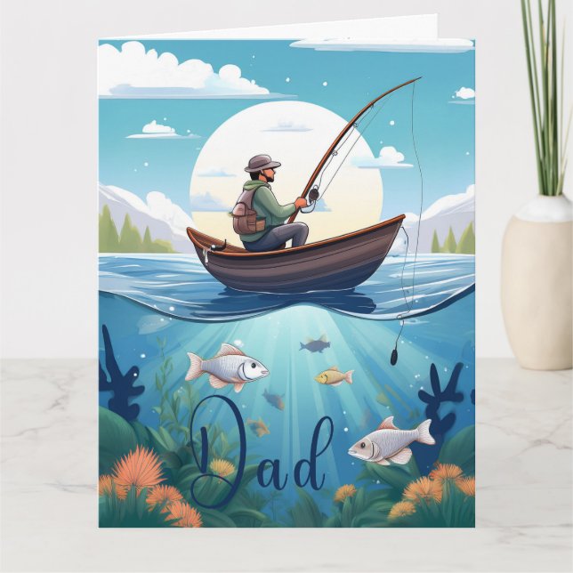 Carte Anniversaire Des Pères Avec Théâtre De Pêche (Devant)