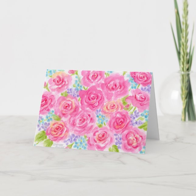 Carte Anniversaire des Roses pensent à vous Belle journé (Devant)