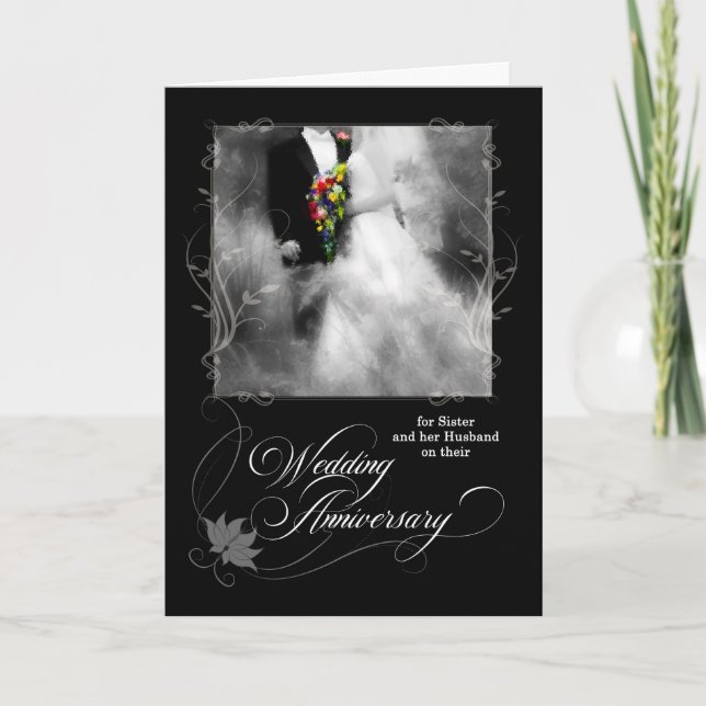 Carte Anniversaire des soeurs Mariage noir et blanc (Devant)