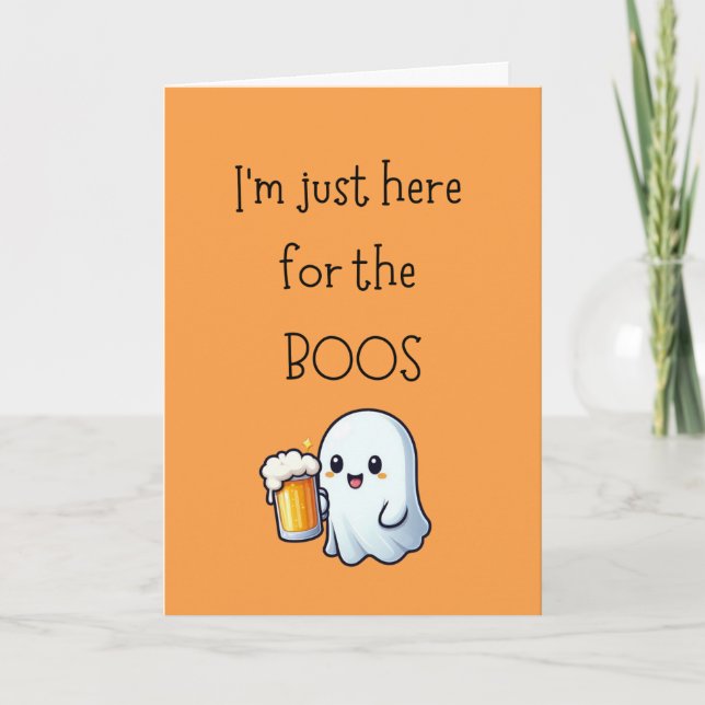 Carte Anniversaire d'Halloween "Ici pour les boos" Cute  (Devant)