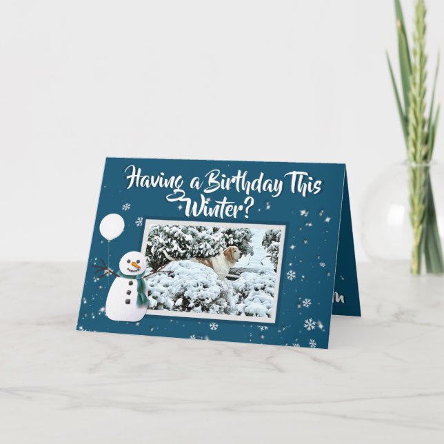 Carte Anniversaire d'hiver Neige & Belle Hound Bas (Devant)