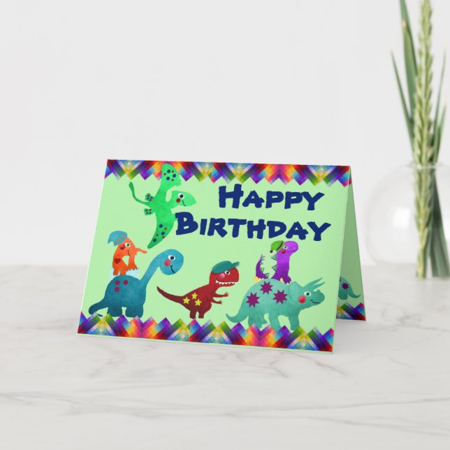 Carte Anniversaire Dino Coloré (Devant)