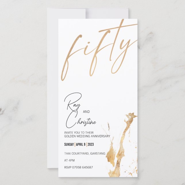 CARTE ANNIVERSAIRE D'OR / 50 ANS D'INVITATION (Devant)