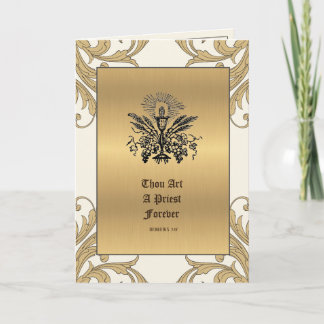 Carte Anniversaire d'ordination de prêtre catholique Or