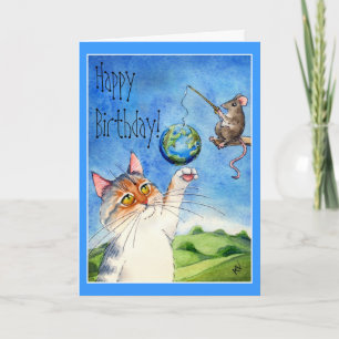 Carte Anniversaire drôle de chat et souris