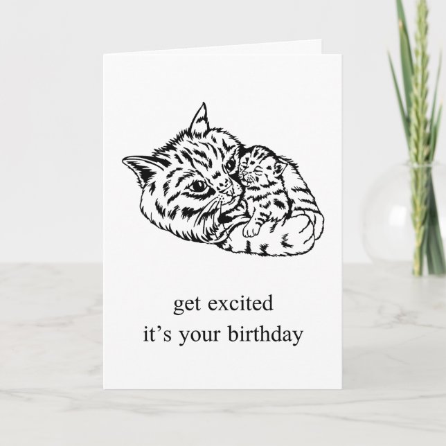 Carte Anniversaire drôle de chat pour ami, maman, papa (Devant)