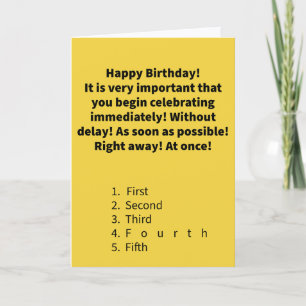Carte Anniversaire drôle de jeu de mots Quatrième largeu