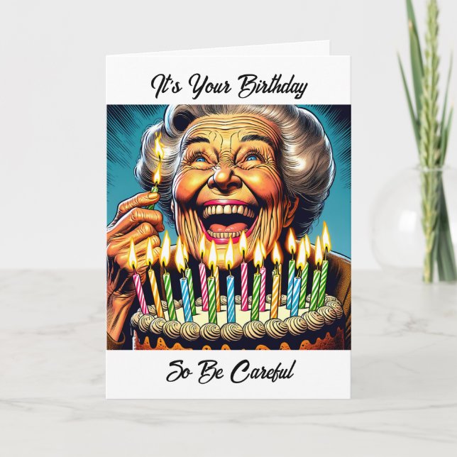 Carte Anniversaire drôle de la vieille femme Humour (Devant)