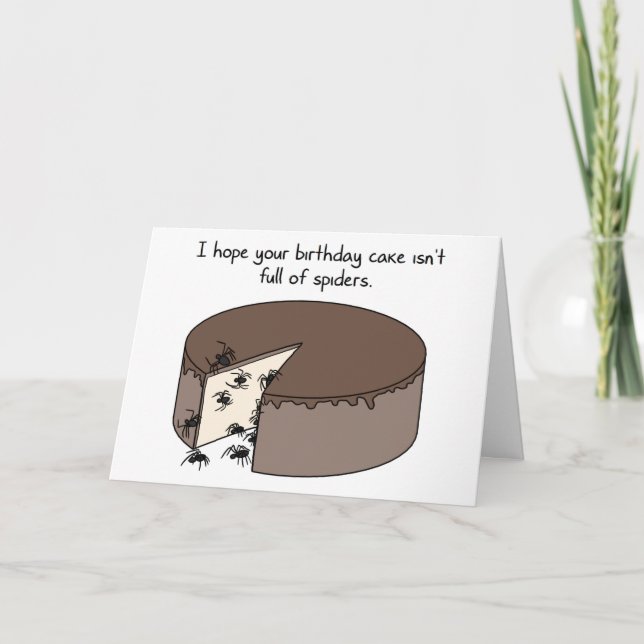 Carte Anniversaire drôle : Gâteau plein d'araignées (Devant)
