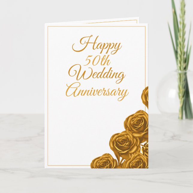 Carte Anniversaire du 50e Mariage Rose d'or classique (Devant)