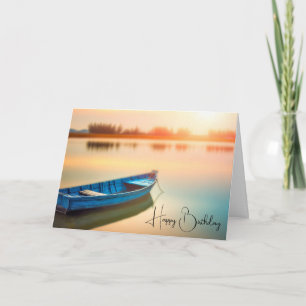 Carte Anniversaire du bateau roux bleu rustique