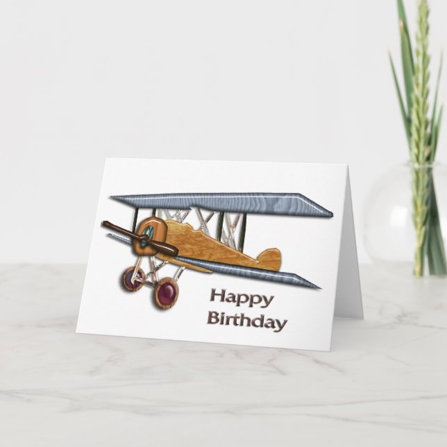 Carte Anniversaire du Biplane en bois (Devant)