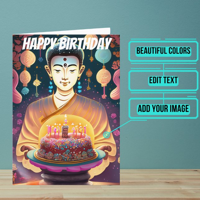 Carte Anniversaire du Bouddha Jaune et Fushia (Send someone you love a very special birthday card using a beautiful design featuring Buddha imagery)