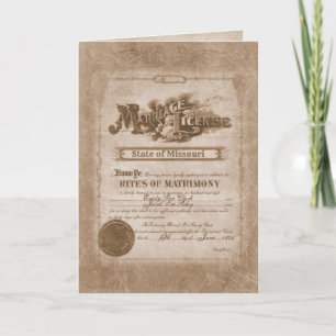 Carte Anniversaire du certificat de mariage vintage