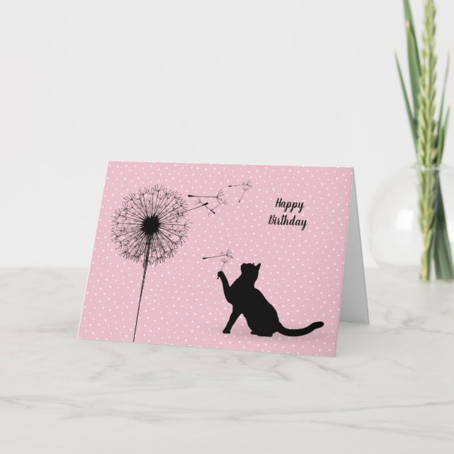 Carte Anniversaire du chat noir et du pissenlit (Devant)