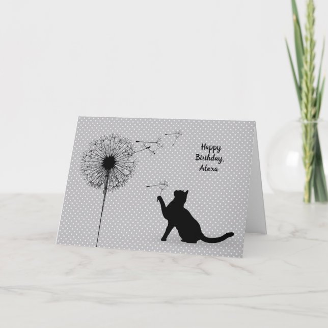 Carte Anniversaire du chat noir et du pissenlit (Devant)