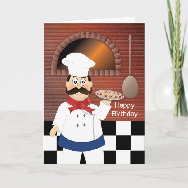 Carte Anniversaire du chef italien cuisiner de la pizza  (Devant)