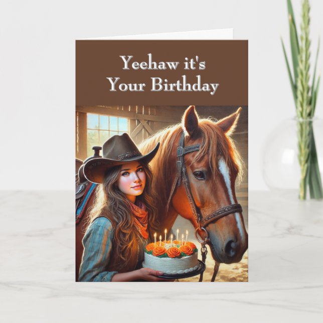 Carte Anniversaire du Cheval de fille adolescente de l'O (Devant)