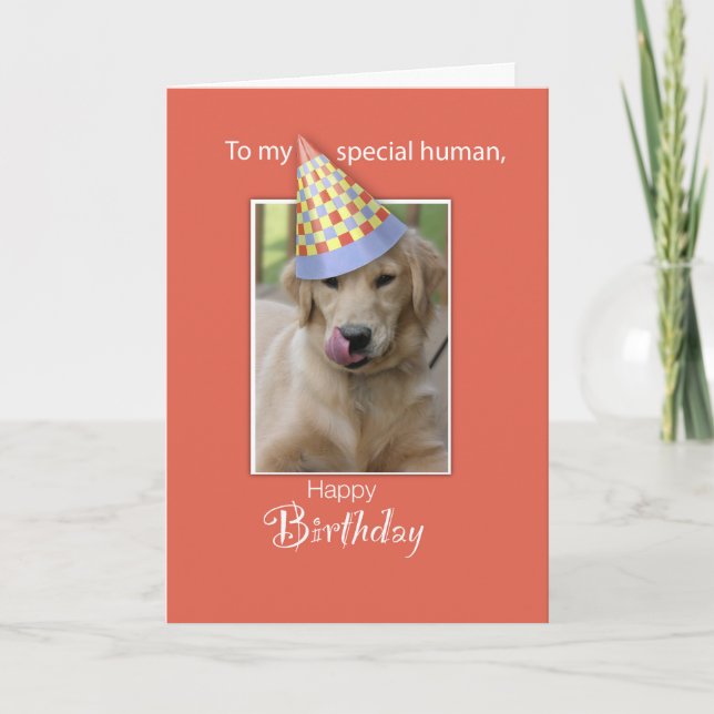 Carte Anniversaire du chien à l'humain, Humour, Orange,  (Devant)