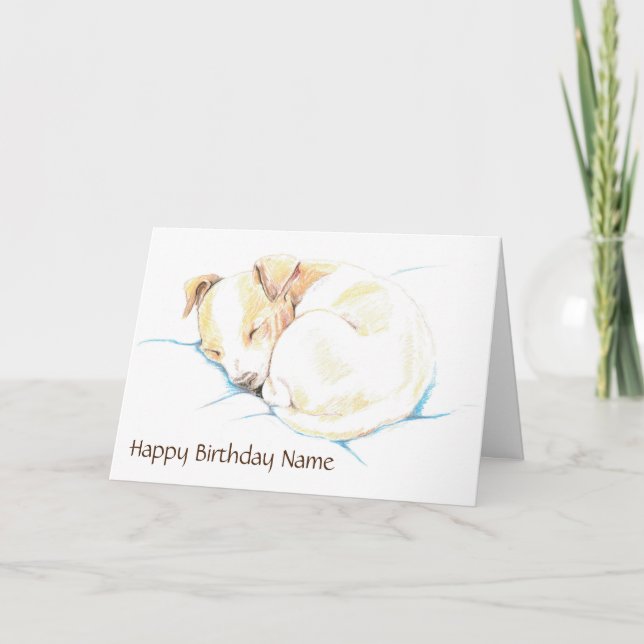 Carte Anniversaire du chien coquelicot de Cube Jack Russ (Devant)