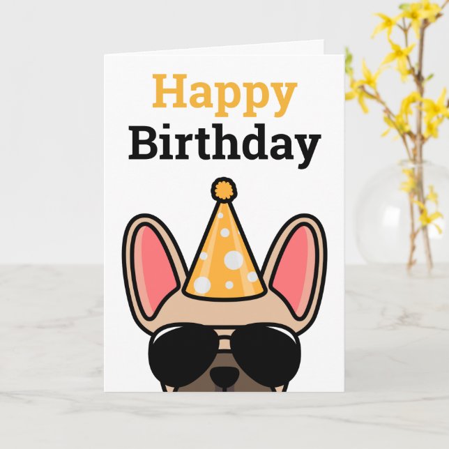 Carte Anniversaire du chien de taureau français (Fleur jaune)