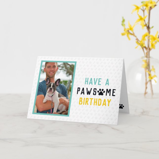 Carte Anniversaire du Chien-taureau français (Fleur jaune)