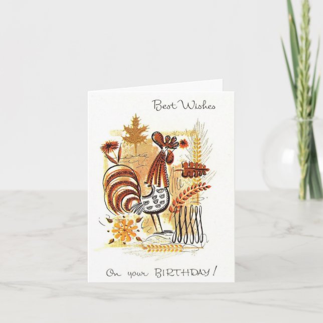 Carte Anniversaire du coq vintage (Devant)