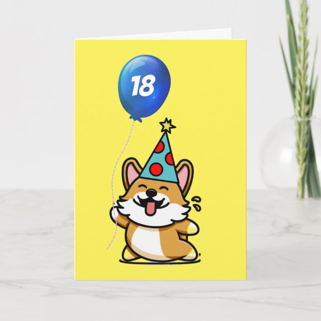 Carte Anniversaire du Corgi jaune et bleu (Devant)