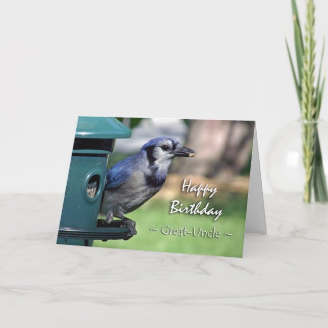 Carte Anniversaire du Grand-Oncle, Jay Bleu à Feeder (Devant)