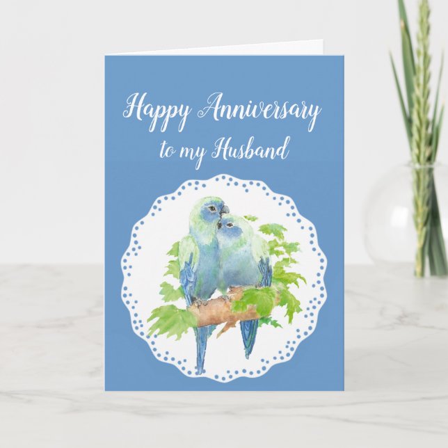 Carte Anniversaire du mari, Parrots romantiques mignons, (Devant)